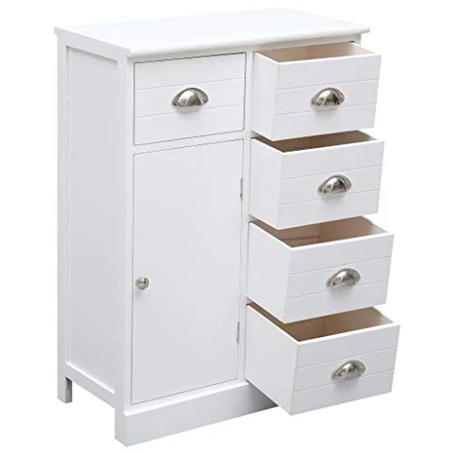 SKM Credenza con 10 Cassetti Bianca 113x30x79 cm Legno (24.75kg)