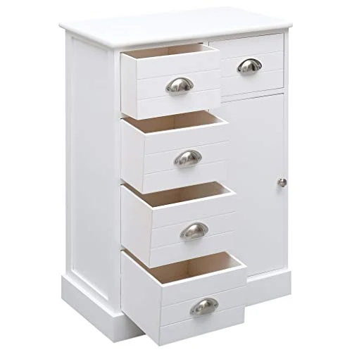 SKM Credenza con 10 Cassetti Bianca 113x30x79 cm Legno (24.75kg)