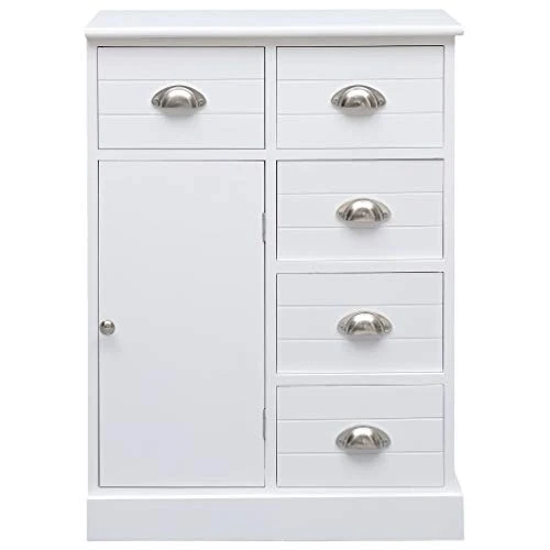 SKM Credenza con 10 Cassetti Bianca 113x30x79 cm Legno (24.75kg)