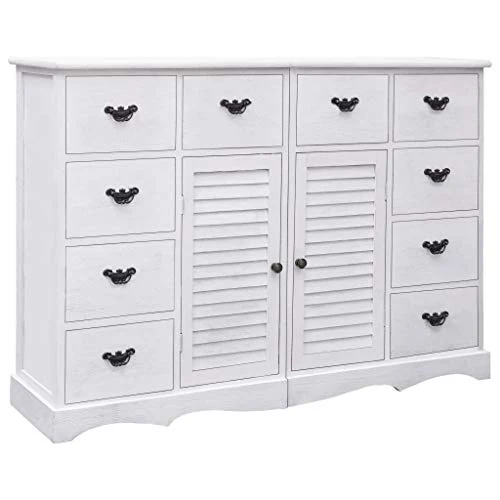SKM Credenza con 10 Cassetti Bianca 113x30x79 cm Legno (19.09kg)