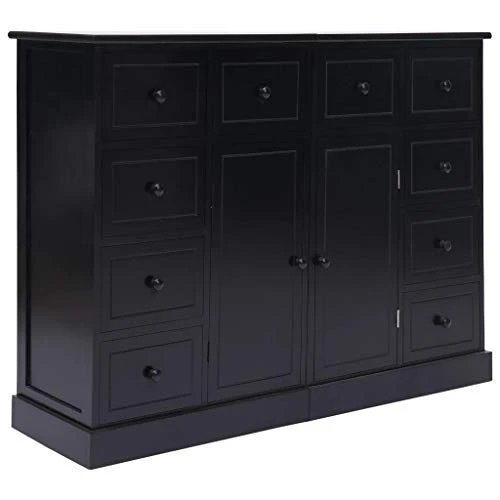 SKM Credenza con 10 Cassetti Nera 113x30x79 cm Legno