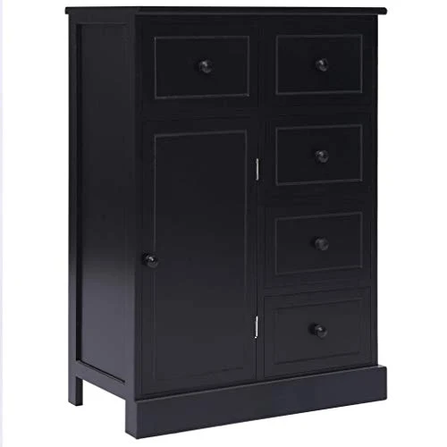SKM Credenza con 10 Cassetti Nera 113x30x79 cm Legno