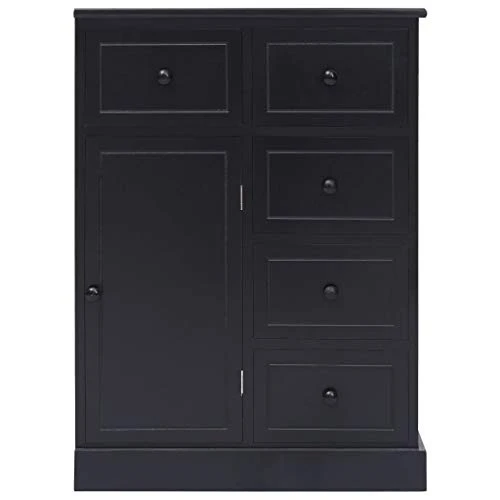 SKM Credenza con 10 Cassetti Nera 113x30x79 cm Legno