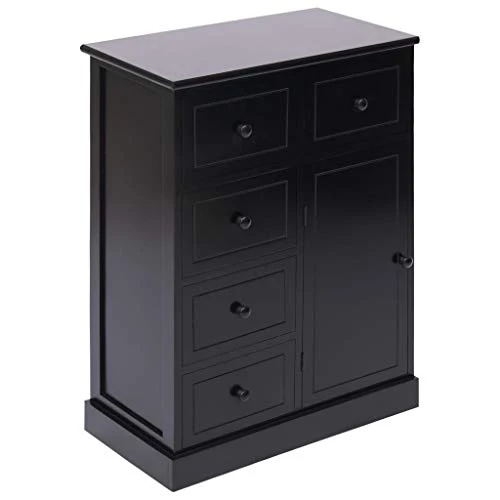 SKM Credenza con 10 Cassetti Nera 113x30x79 cm Legno