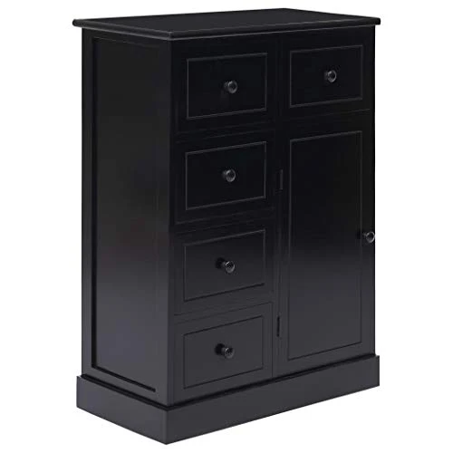 SKM Credenza con 10 Cassetti Nera 113x30x79 cm Legno