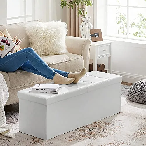 SONGMICS Pouf Contenitore, Cassapanca Contenitore da 120 Litri con Coperchio Ribaltabile, con Sedile Imbottito e Supporto...