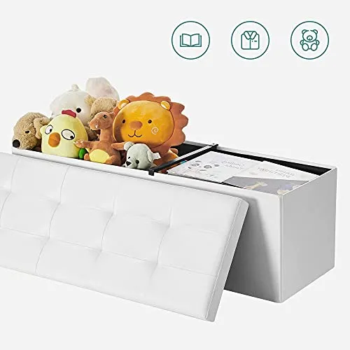 SONGMICS Pouf Contenitore, Cassapanca Contenitore da 120 Litri con Coperchio Ribaltabile, con Sedile Imbottito e Supporto...