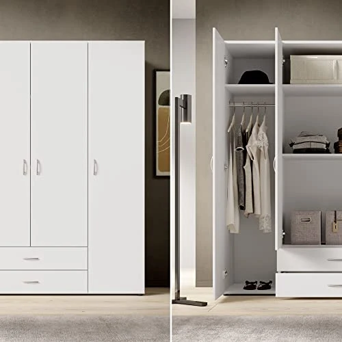 BASE Armadio senza tempo bianco - Armadio versatile con ante cerniera e molto spazio - 160 x 177 x 52 cm Stella Trading