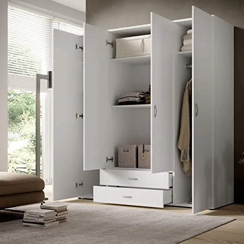 BASE Armadio senza tempo bianco - Armadio versatile con ante cerniera e molto spazio - 160 x 177 x 52 cm Stella Trading