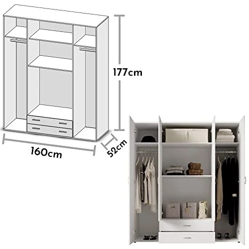 BASE Armadio senza tempo bianco - Armadio versatile con ante cerniera e molto spazio - 160 x 177 x 52 cm Stella Trading