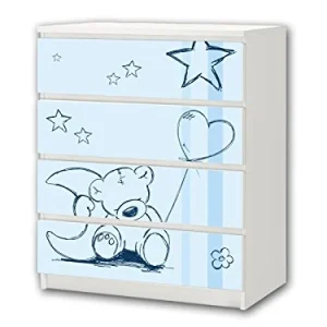 Orsacchiotto Adesivi mobili/Autoadesivo della - M4K18 - Adatto per Petto con 4 cassetti MALM Ikea - Il Set è Composto da 4...