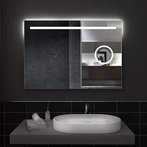 styleglass Specchio Bagno Rettangolare Sydney 100x70cm, con Specchio ingranditore Retroilluminato, Specchio Made Italy, Te...