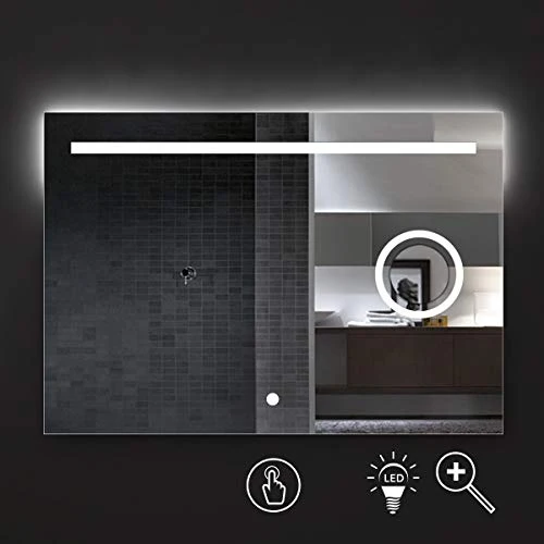 styleglass Specchio Bagno Rettangolare Sydney 100x70cm, con Specchio ingranditore Retroilluminato, Specchio Made Italy, Te...