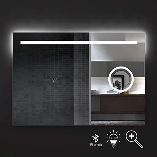 styleglass Specchio Bagno Rettangolare Sydney 100x70cm, con Specchio ingranditore Retroilluminato, Specchio Made Italy, Te...