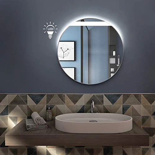 styleglass Specchio Bagno Tondo Leon Diamentro 60 cm, Made Italy, Retroilluminato LED adiacente alla sabbiatura, Telaio PV...