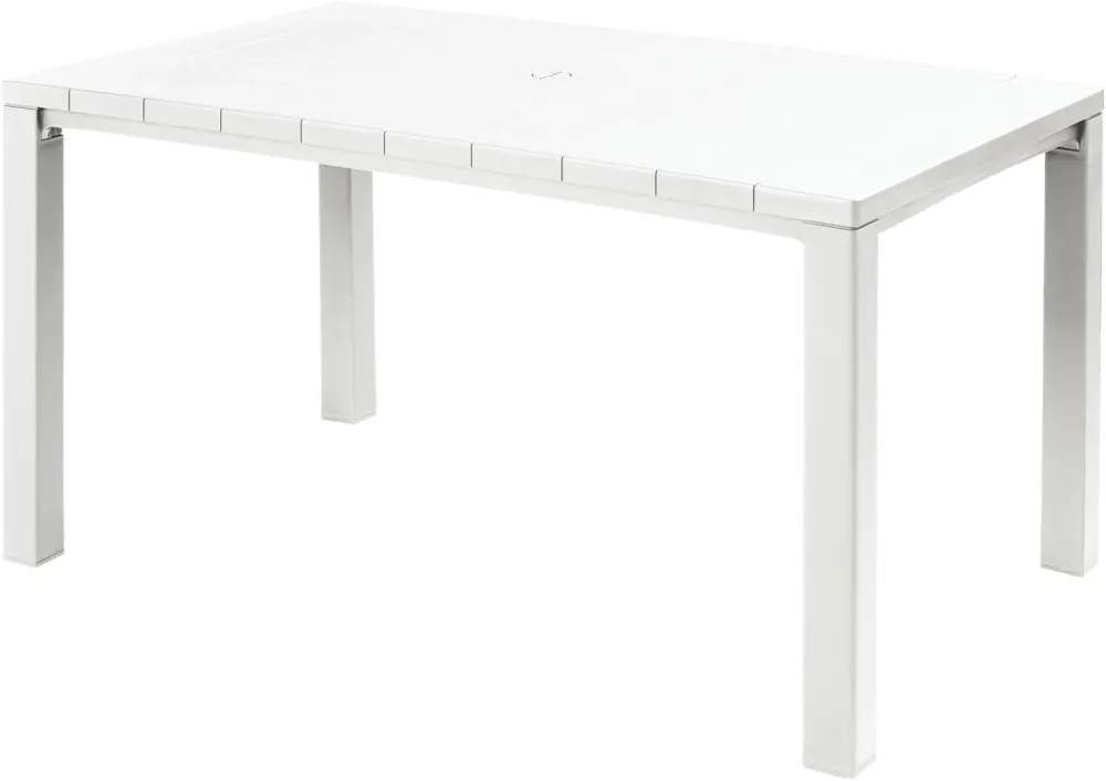 Tavolo Da Giardino Julie 147X90X75 Cm Polipropilene Effetto Legno Con Struttura Metallo E Foro Ombrellone Colore Bianco Keter