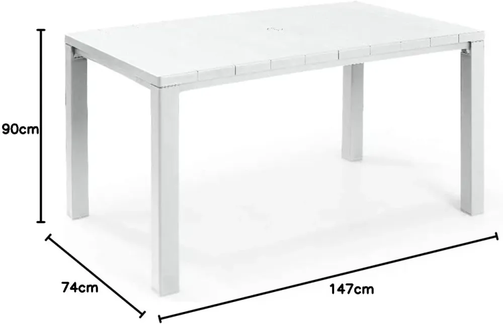 Tavolo Da Giardino Julie 147X90X75 Cm Polipropilene Effetto Legno Con Struttura Metallo E Foro Ombrellone Colore Bianco Keter