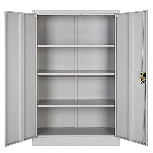 TecTake Armadio armadietto metallo con ripiani grigio - disponibili diverse misure - (140x90x40 cm | no. 402482)