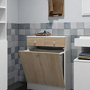 Temahome Combi, Armadietto da Bagno con Portabiancheria, Bianco/Beige (White & Oak)