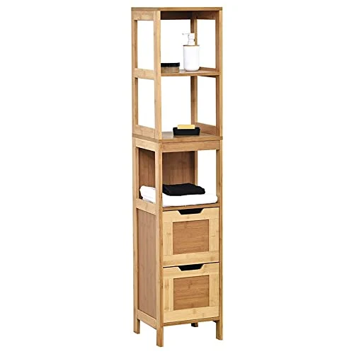 TENDANCE Mahe Armadietto Alto con Struttura MDF con 2 cassetti e 3 Ripiani, Legno, Rovere Bianco