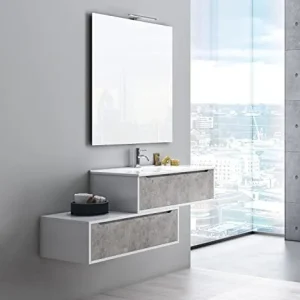 tft Mobile Bagno Sospeso 90 cm Lavabo Specchio e Lampada LED Belsk 2 Bianco e Cemento