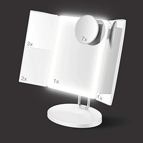 TOUCHBeauty Specchio per Trucco Illuminato,Specchio Trucco con Luce LED Regolabile,Ingranditore 1X/2X/3X/7X,con Touch Scre...