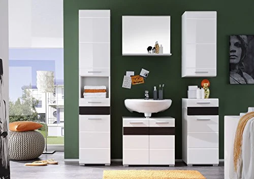 trendteam smart living Mezzo, 1280-802-12 Comò con facciata bianca lucida con inserto legno scuro di quercia, struttura sc...