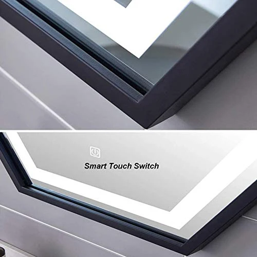 TRGCJGH Specchio LED Specchio da Bagno Illuminato Cornice Esagonale Nera 70x80 Cm Montaggio Parete Orizzontale/Verticale L...