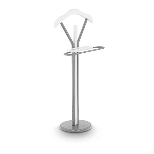 Uniprodo Indossatore da Camera Appendiabiti Servomuto Uni_Stand_02 (Acciaio Verniciato Polvere, 2 Barre, Argento e Bianco)