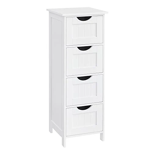 VASAGLE Mobile da Bagno, Cassettiera, Armadio Autoportante, con 4 Cassetti, 30 x 30 x 82 cm, per Bagno, Soggiorno, Sala da...