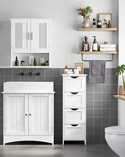 VASAGLE Mobile da Bagno, Cassettiera, Armadio Autoportante, con 4 Cassetti, 30 x 30 x 82 cm, per Bagno, Soggiorno, Sala da...