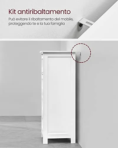 VASAGLE Mobile da Bagno, Cassettiera, Armadio Autoportante, con 4 Cassetti, 30 x 30 x 82 cm, per Bagno, Soggiorno, Sala da...