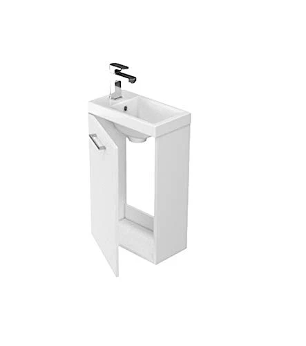VBChome Das Lara Set 40 cm Bianco Lavabo Mobile da bagno Bianco Lucido Superficie Piccolo Bagno degli ospiti Composto da L...