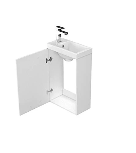 VBChome Das Lara Set 40 cm Bianco Lavabo Mobile da bagno Bianco Lucido Superficie Piccolo Bagno degli ospiti Composto da L...