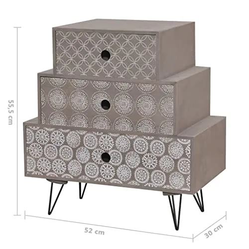 vidaXL Comodino 3 Cassetti Grigio e Marrone Armadietto Notte Stand Cassettiera
