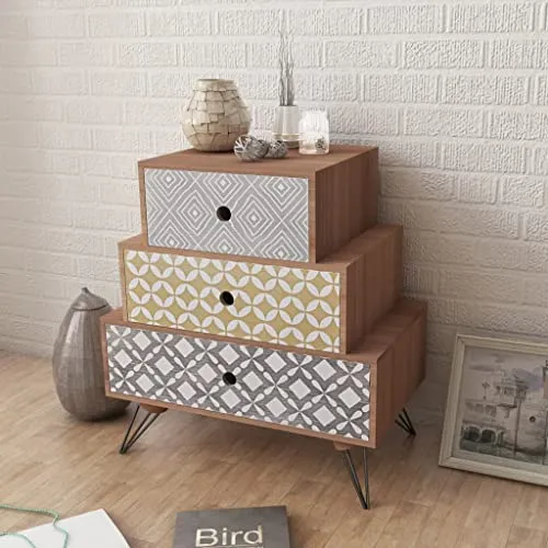 vidaXL Comodino con 3 Cassetti Marrone Mobiletto Tavolino Notte Cassettiera
