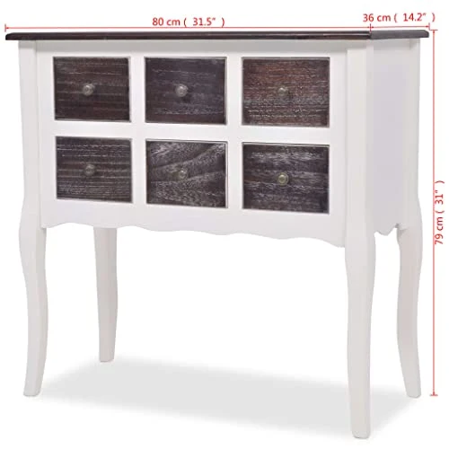 vidaXL Tavolo consolle legno con 6 cassetti bianco