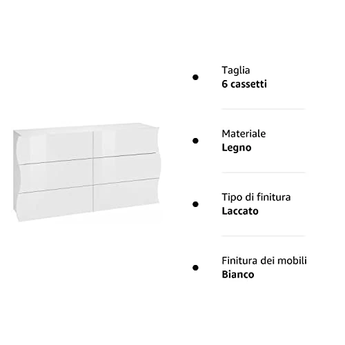 Web Convenienza Mare Comò 6 Cassetti Bianco Laccato Lucido