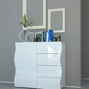 Web Convenienza Mare Credenza 1 Anta e 4 Cassetti Bianco Laccato Lucido