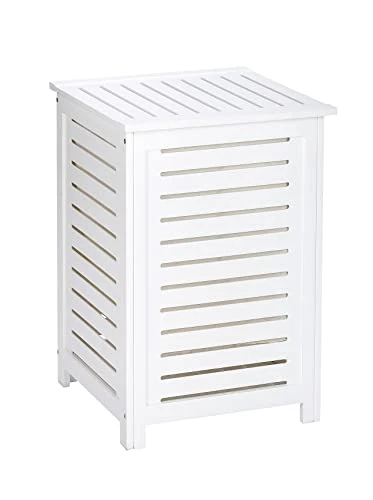 WENKO Cesto per la biancheria Oslo, Legno, 45 x 65 x 45 cm, Bianco