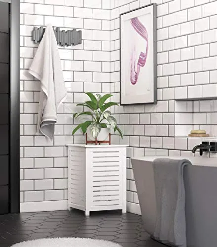 WENKO Cesto per la biancheria Oslo, Legno, 45 x 65 x 45 cm, Bianco