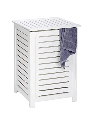 WENKO Cesto per la biancheria Oslo, Legno, 45 x 65 x 45 cm, Bianco