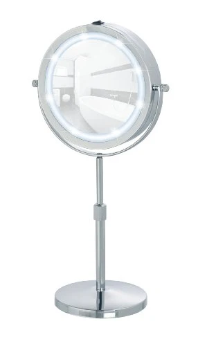 WENKO LED Specchio da appoggio Lumi - ingranditore 5x, superficie specchiante ø 17.5 cm 500 % ingrandimento, Acciaio, 21 x...