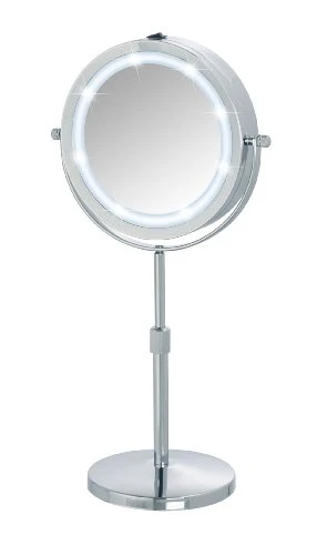 WENKO LED Specchio da appoggio Lumi - ingranditore 5x, superficie specchiante ø 17.5 cm 500 % ingrandimento, Acciaio, 21 x...