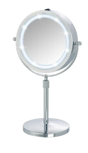 WENKO LED Specchio da appoggio Lumi - ingranditore 5x, superficie specchiante ø 17.5 cm 500 % ingrandimento, Acciaio, 21 x...