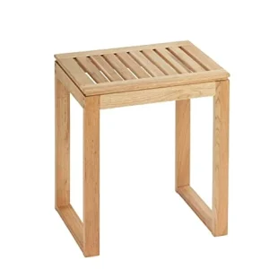 WENKO Sgabello da bagno Norway - legno di noce, Legno Noce, 40 x 46 x 30 cm, Noce