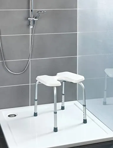 WENKO Sgabello doccia Secura - Sgabello per doccia con apertura igienica, portata 120 kg, Plastica, 46 x 36-46 x 53.5 cm,...