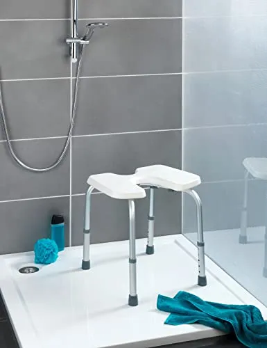 WENKO Sgabello doccia Secura - Sgabello per doccia con apertura igienica, portata 120 kg, Plastica, 46 x 36-46 x 53.5 cm,...
