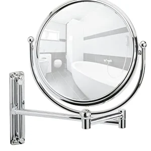 WENKO Specchio da bagno parete Deluxe - regolabile altezza, orientabile, superficie specchiante ø 19 cm 500 % ingrandiment...