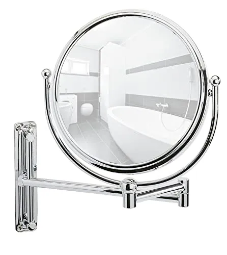 WENKO Specchio da bagno parete Deluxe - regolabile altezza, orientabile, superficie specchiante ø 19 cm 500 % ingrandiment...